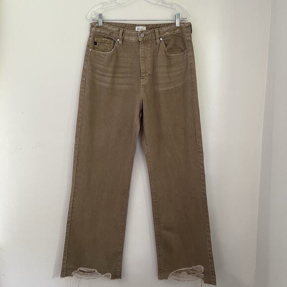 Kancan Mikaella Ultra High Rise 90s Flare Jeans Beige Tan Khaki Distressed 11/29 - Picture 3 of 9
